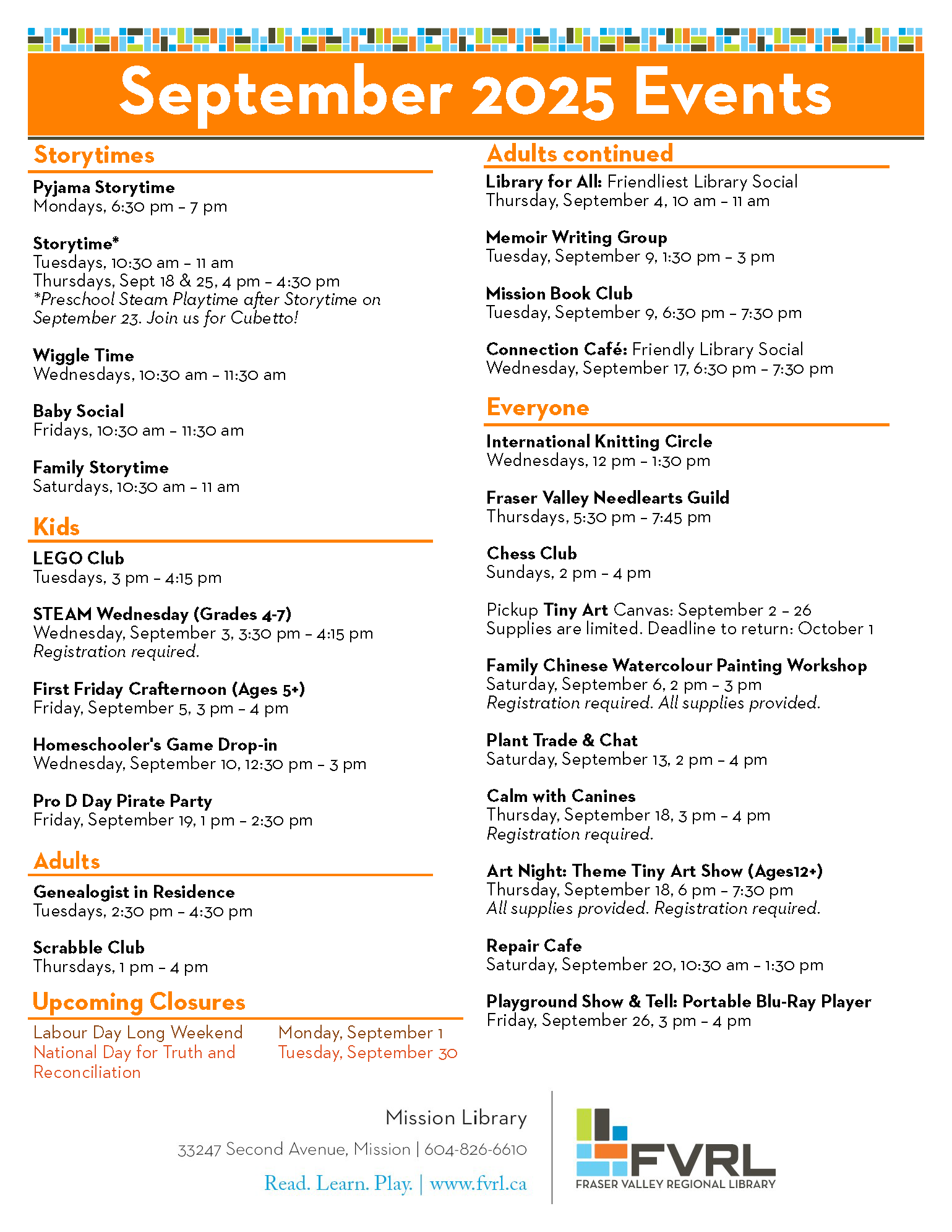 Library Events List
